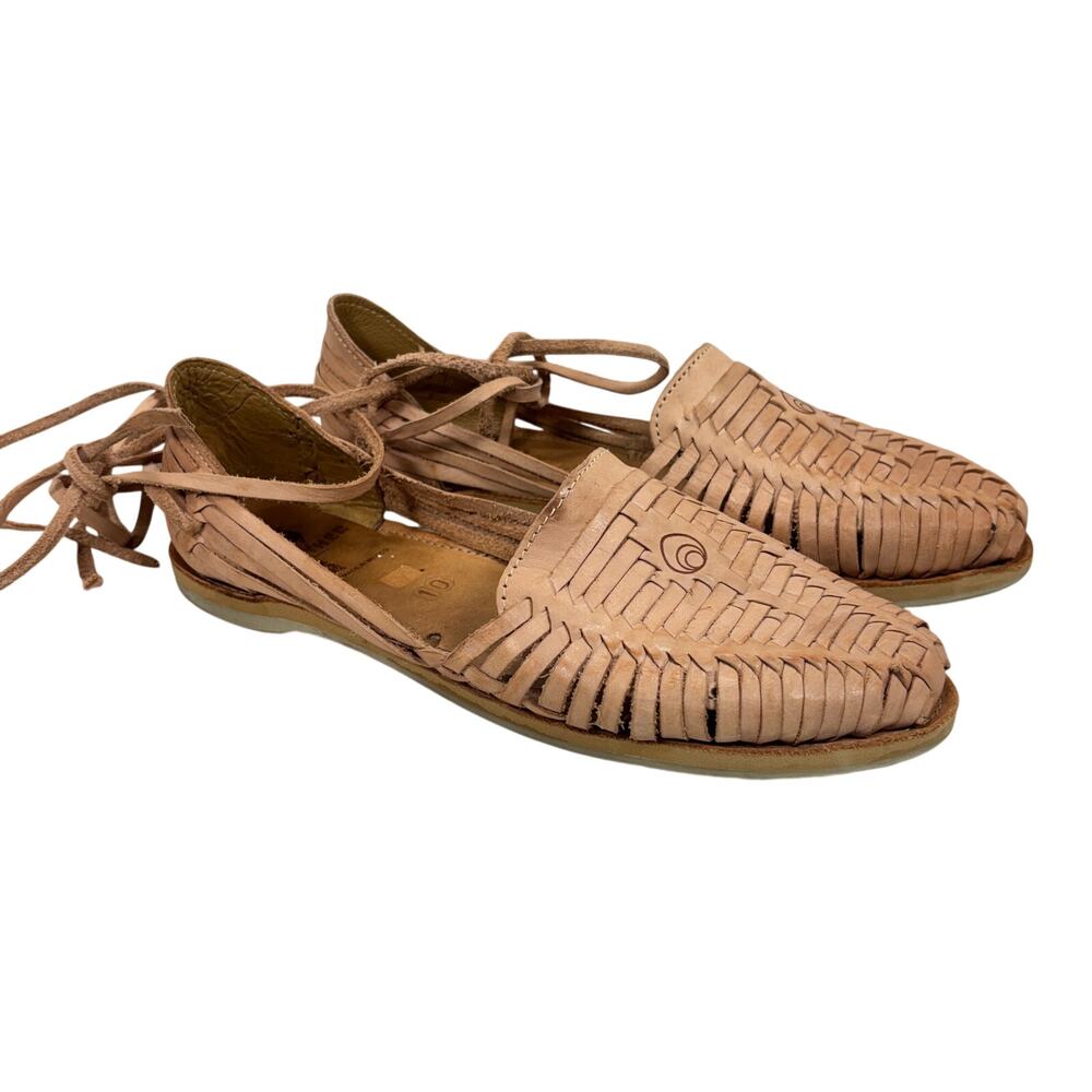 Brother Vellies Huarache Sandals - Tan Woven Leather Lace Up - Women's Size 10 - Picture 2 of 9